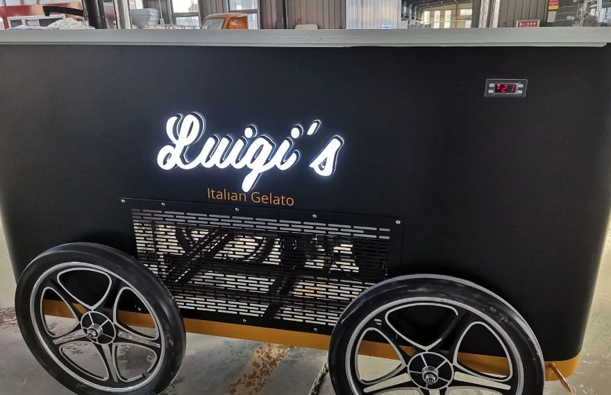 custom logo on the italian ice cream cart